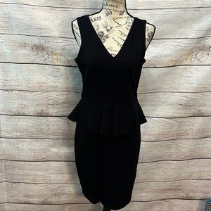 Ganni “Miss Marple” Dress Peplum Black V-neck Size Medium Portugal